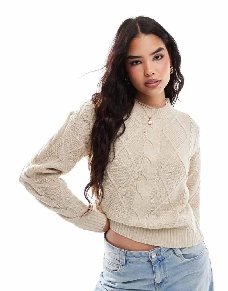 Vila Vila round neck cable knit jumper in cream 1