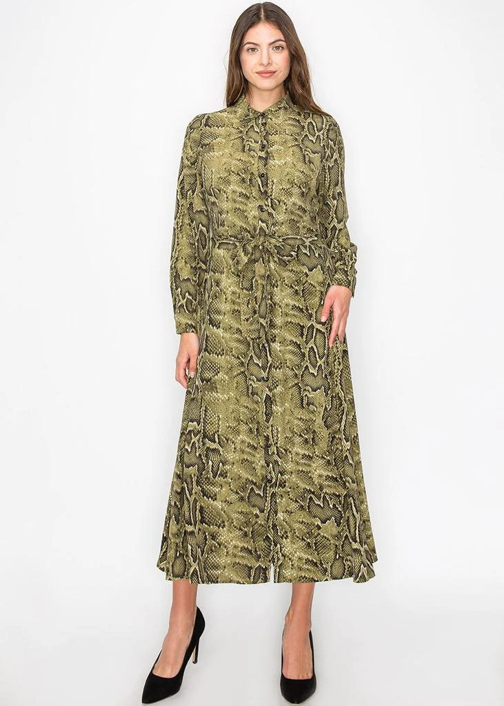 Yal New York Green Snake-Print Button-Up Dress 1