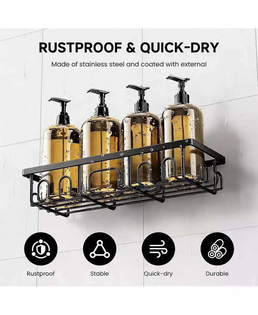 YIGII Stainless Steel Adhesive Shower Caddy, 2-Pack, Rustproof, 8 Hooks, No Drill 4