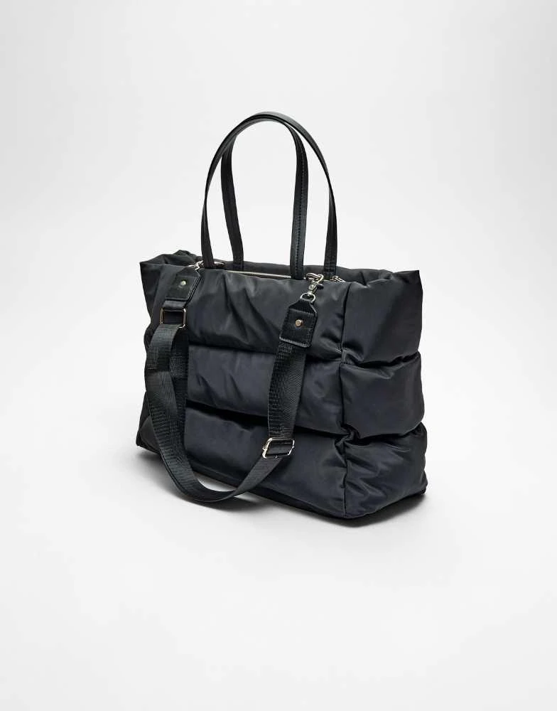 Stradivarius Stradivarius tote bag with zips in black 3