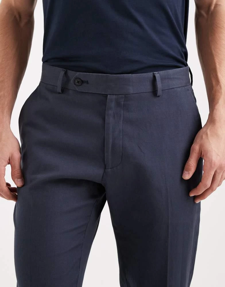 ASOS ASOS DESIGN slim suit trousers in navy cotton linen blend 5