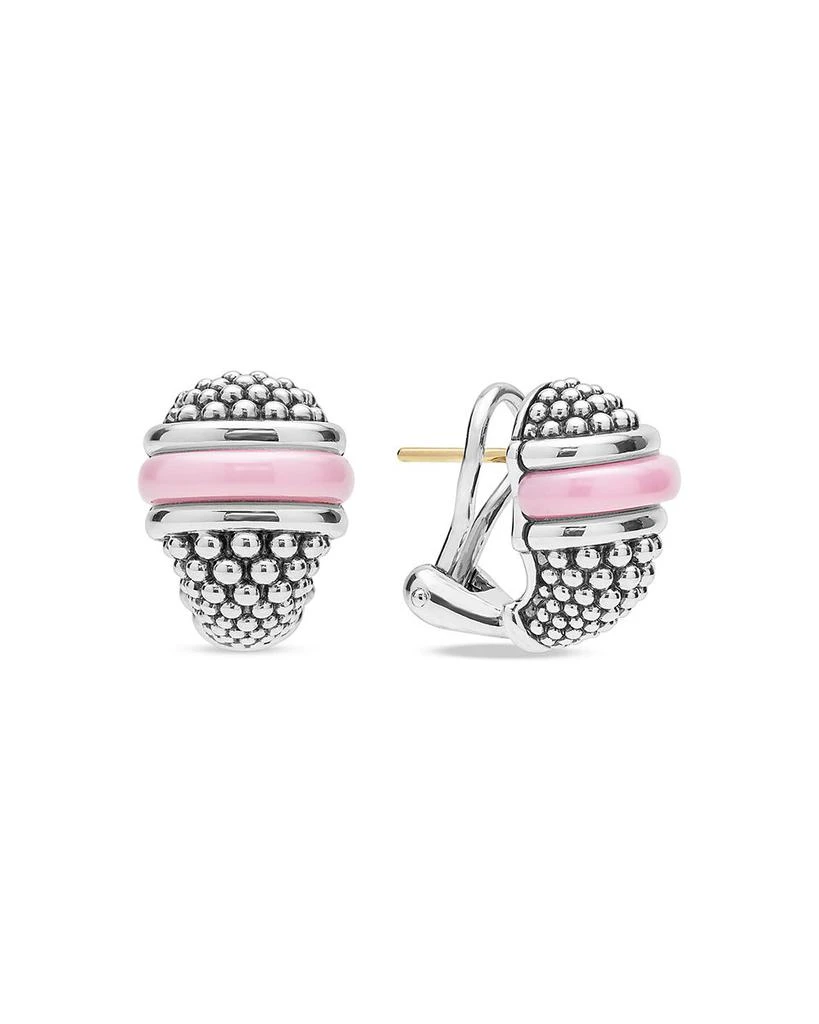 LAGOS Sterling Silver Ceramic Pink Caviar Omega Clip Earrings 1