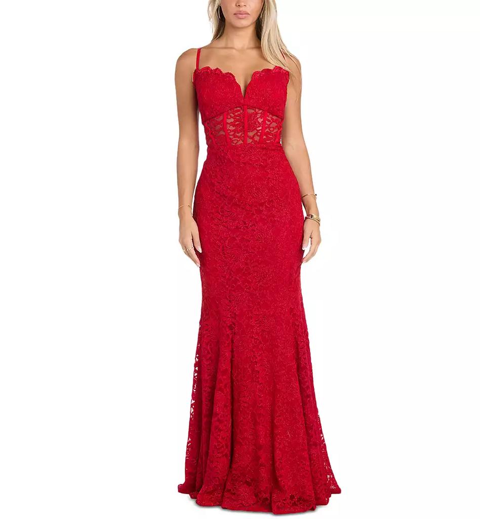 Morgan & Company Women's Sleeveless Glitter Lace Gown