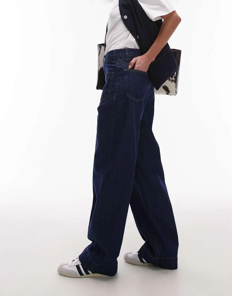 Topshop Topshop mid rise loose fit jean with patch pocket in rinse indigo 3