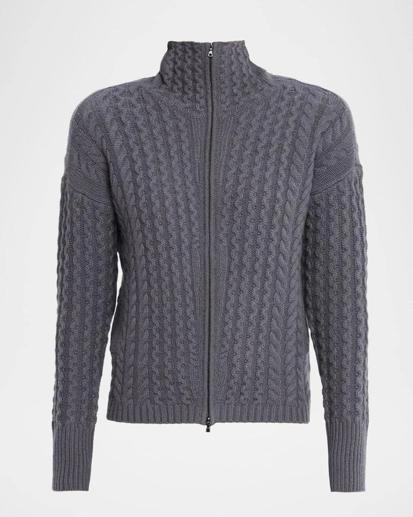 TSE Cashmere Cashmere Zip-Front Cable Bomber Jacket