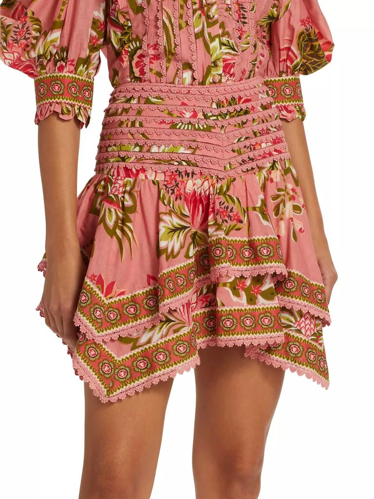 Farm Rio Aura Tiered Floral Cotton Miniskirt 4