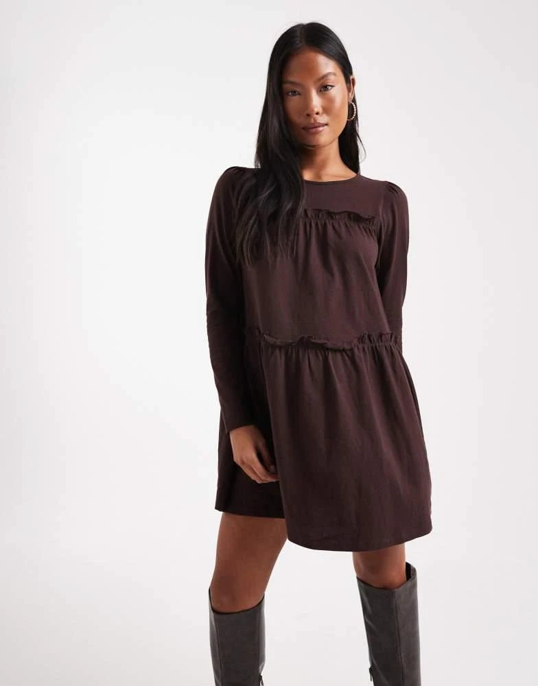 Miss Selfridge Miss Selfridge Petite ruffle smock mini dress in chocolate -  Dresses & Skirts - BeyondStyle