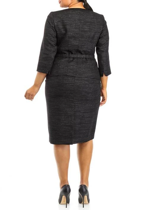 Le Suit Suit Womens Plus Size Belted Soft V Neck Jacket With Hidden Placet And Column Skirt With Slit Set 2