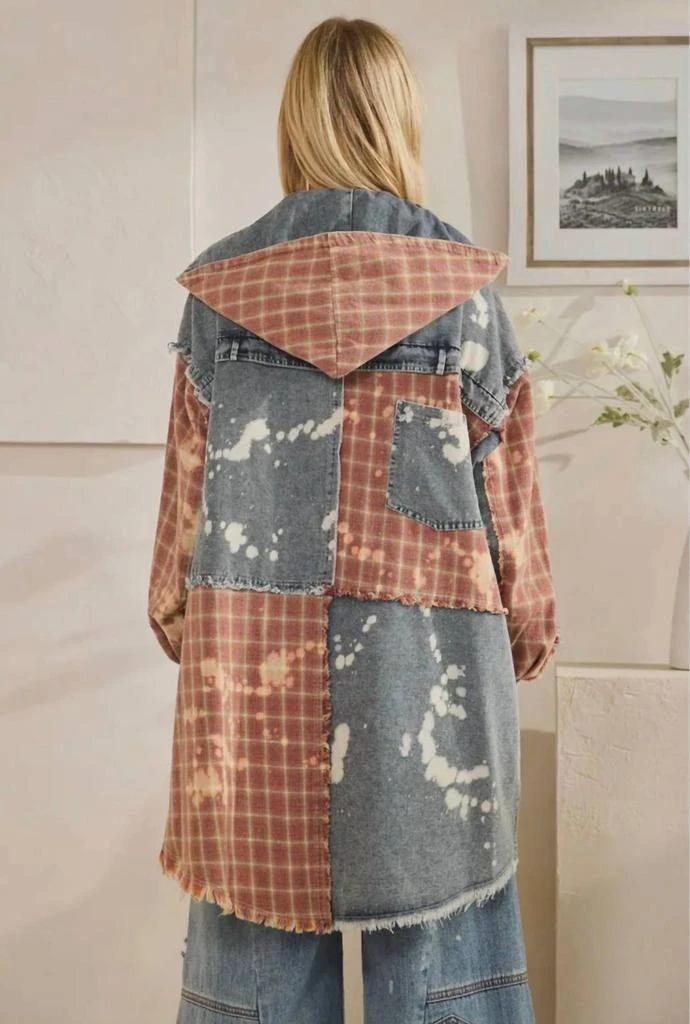 Oli 
Hali Oli 
Hali - Bleached Plaid Long Shacket With Hoodie 3