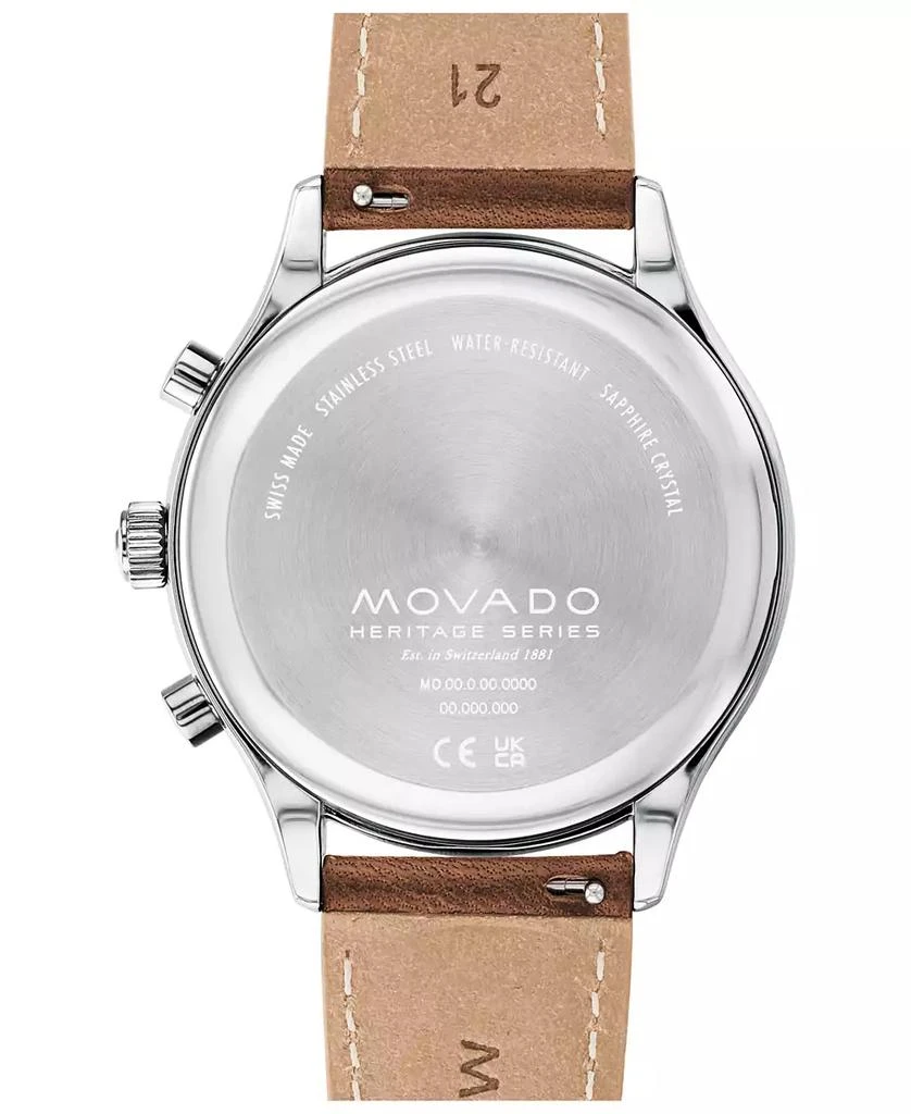 Movado Men's Heritage Cognac Brown Genuine Leather Strap Watch 43mm 3