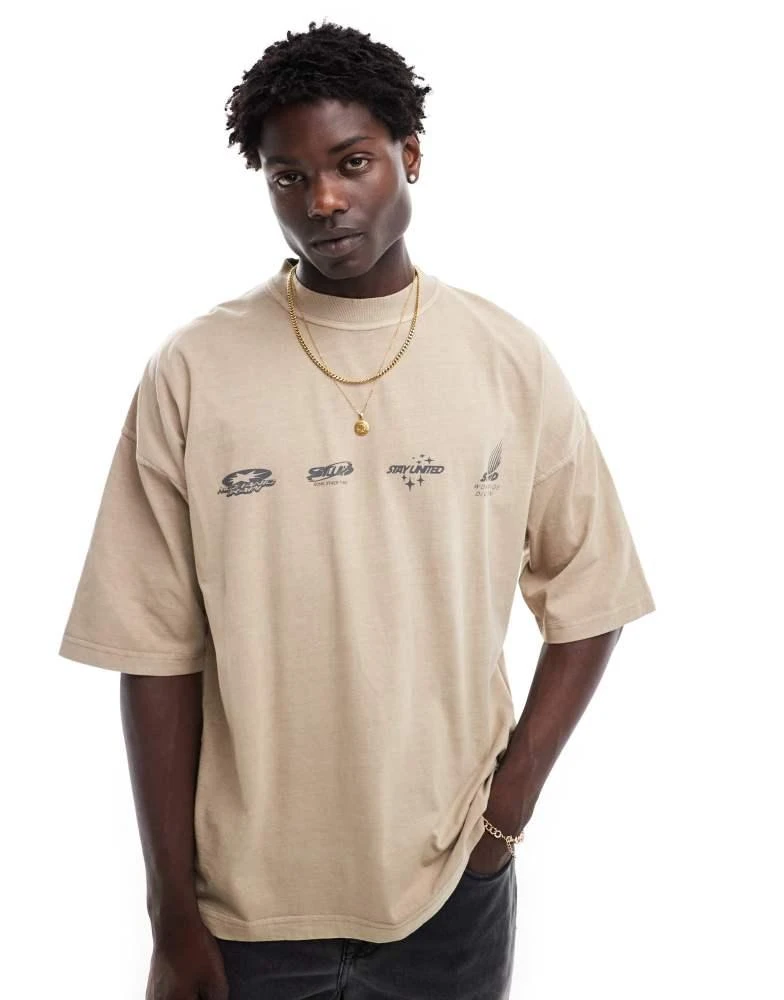 Pull&Bear Pull&Bear STWD mechanic printed t-shirt in ecru 2