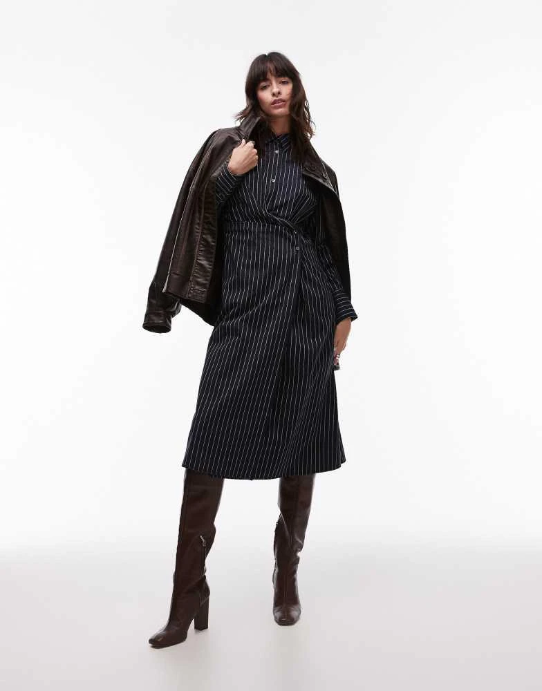 ARKET ARKET midaxi asymmetric button front shirt dress in navy stripe 2