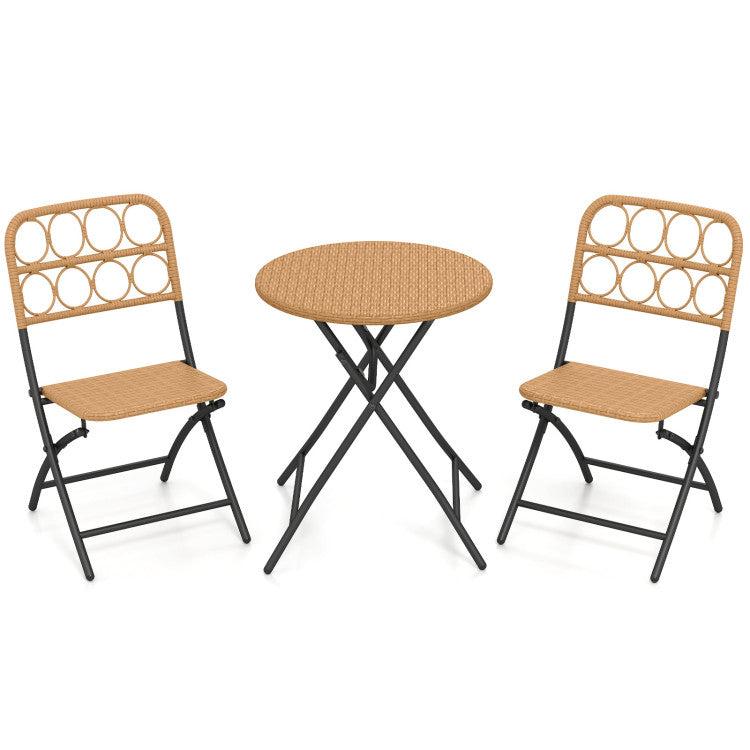 Hivvago 3 Piece Patio Bistro Set Folding Round Table and Chairs with Wicker Seat