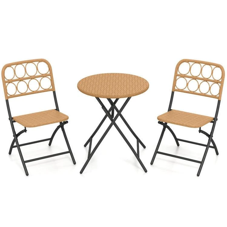 Hivvago 3 Piece Patio Bistro Set Folding Round Table and Chairs with Wicker Seat 1