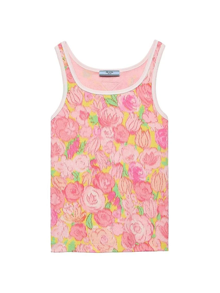 Prada Printed Ribbed Knit Cotton Tank Top