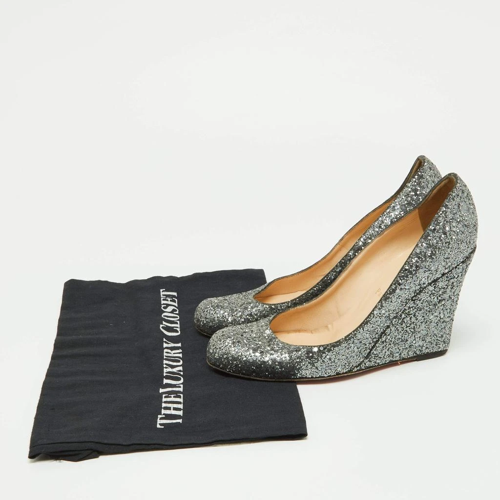 Christian Louboutin Christian Louboutin Metallic Grey Coarse Glitter Miss Boxe Wedge Pumps Size 38 9