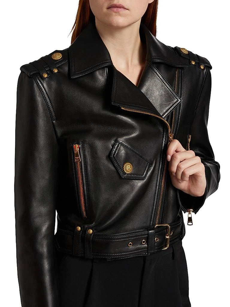 Balmain Crop Leather Biker Jacket 6