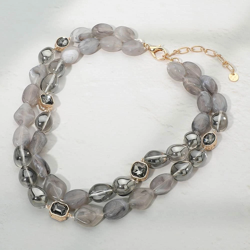 FASHNZFAB Bold Layered Marbled Pebble Faceted Beaded Necklace