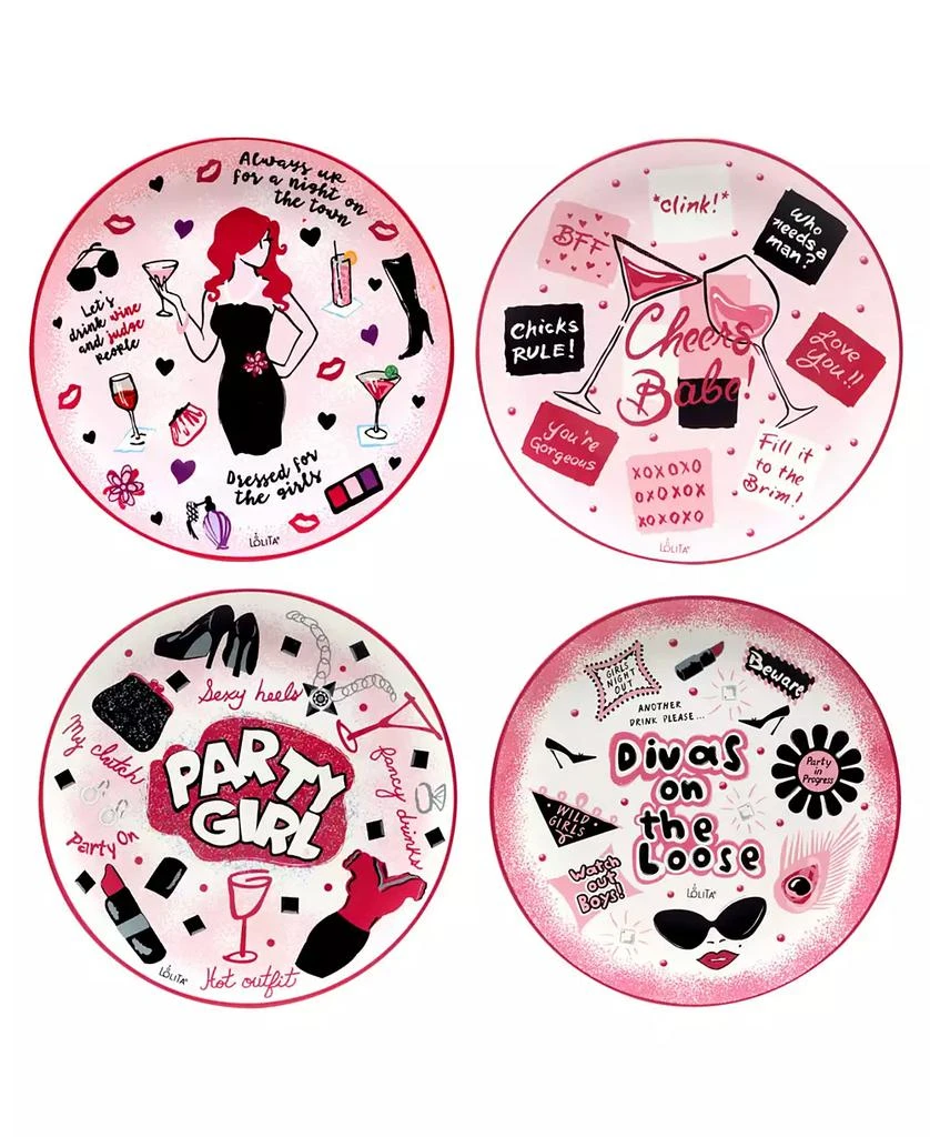 Certified International Lolita Divas on the Loose Dessert Plates, Set of 4