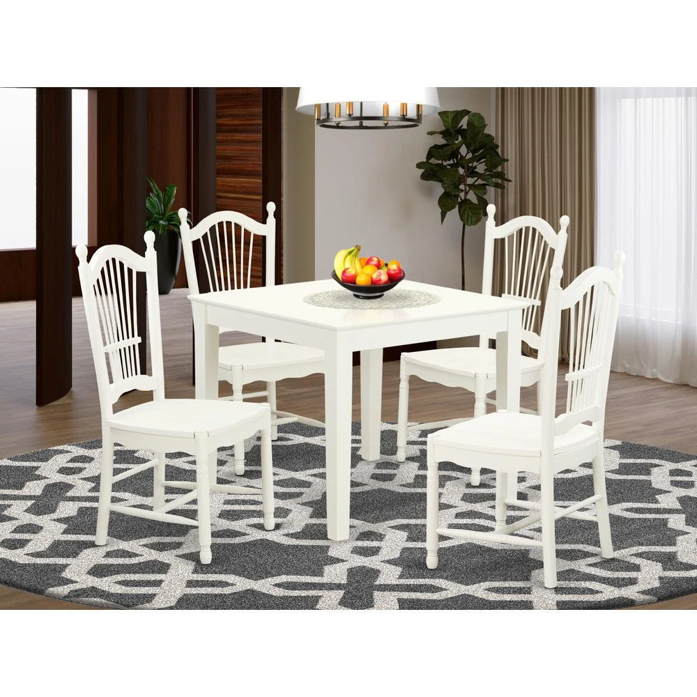 East West Furniture 5  Pc  small  Kitchen  Table  and  4  hard  wood  Dining  Chairs  in  Linen  White