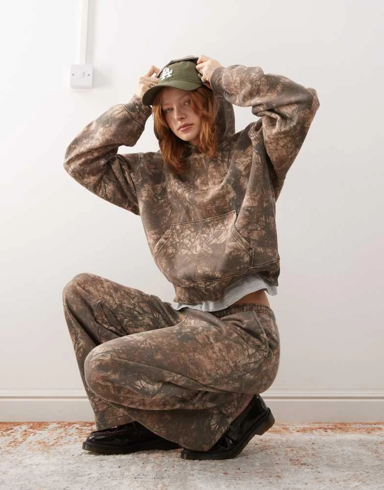 Weekday Weekday Davina co-ord oversized joggers with distressed tie dye print in khaki 2