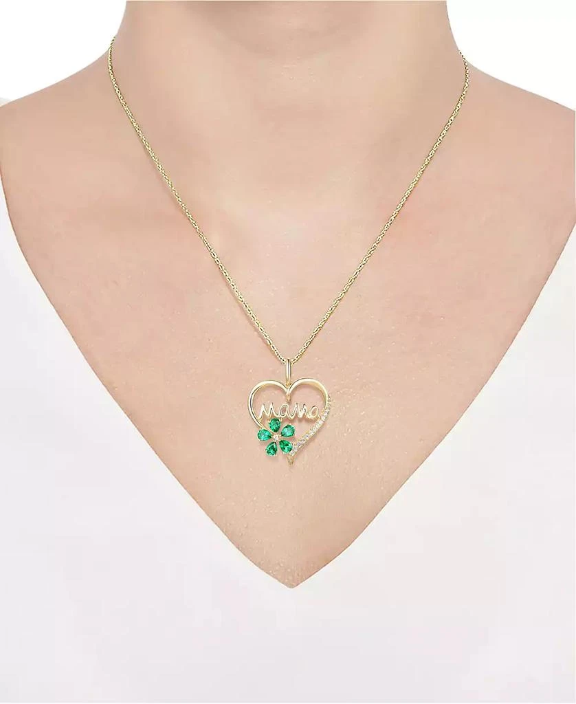 Macy's Lab-Grown Emerald (5/8 ct. t.w.) & Lab-Grown White Sapphire (1/10 ct. t.w.) Mama 18" Pendant Necklace in 10k Gold 2