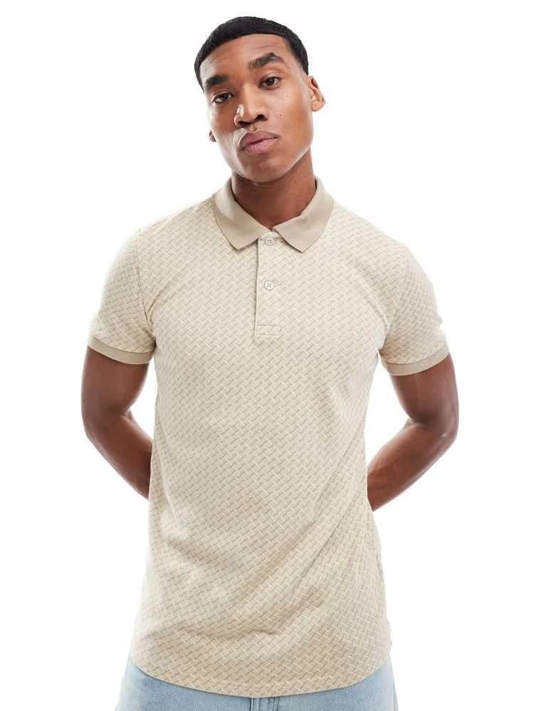 HOLLISTER Hollister icon logo geometric print pique polo in tan 1