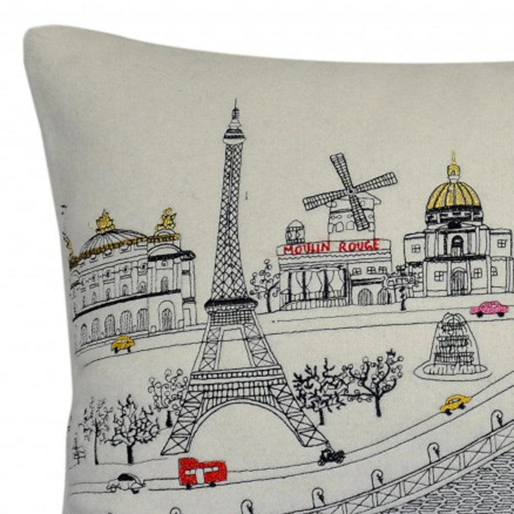 Hivvago 25" White Paris Daylight Skyline Lumbar Decorative Pillow 2