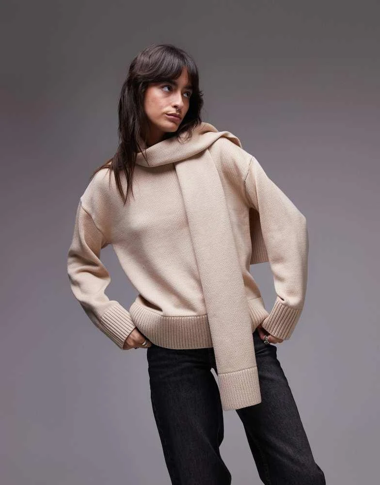& Other Stories & Other Stories wool knitted scarf sweater in beige 1