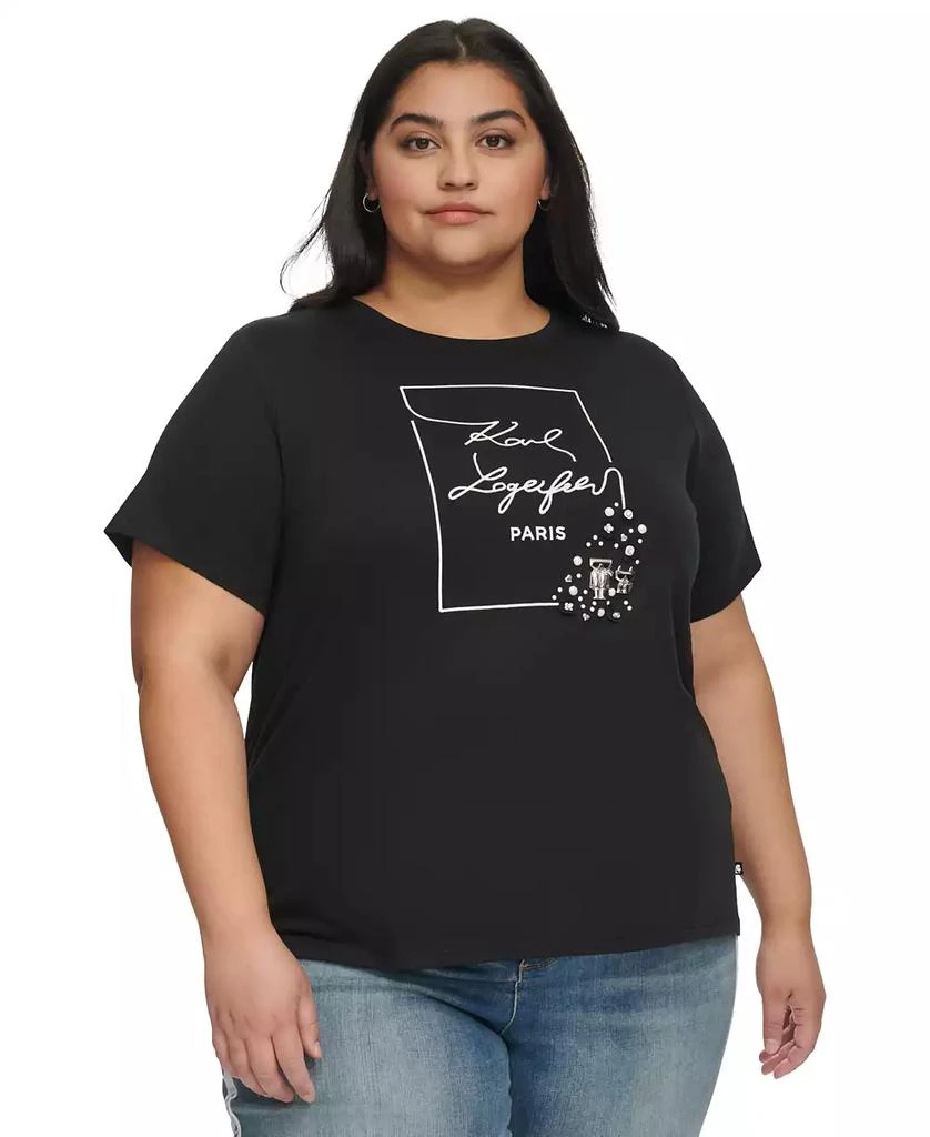 Karl Lagerfeld Paris Plus Size Pin Logo Short-Sleeve T-Shirt, First@Macy’s 1