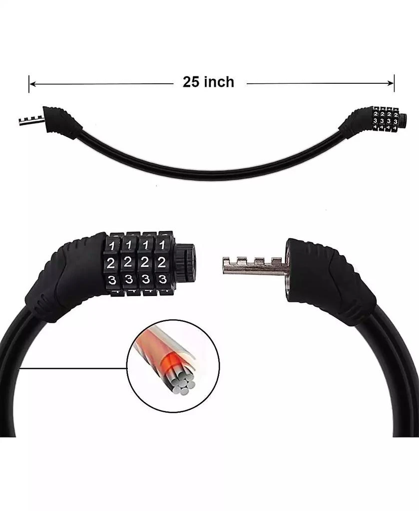BATFOX Bike Lock with 4-Digit Adjustable Combination Cable , 2Ft x 1/2 Inch 3