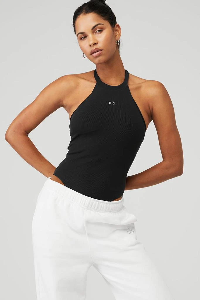 Alo Goddess Rib Prime Time Halter Bodysuit - Black 4