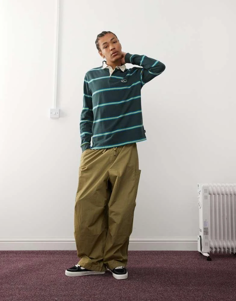 Vans Vans gatewood long sleeve striped rugby shirt in green 2
