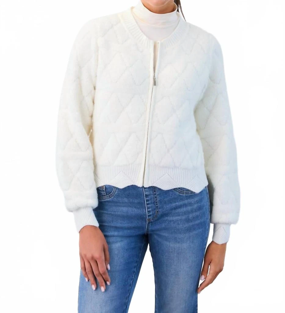 FDJ Detachable Collar Sweater Bomber Jacket In Cream 3