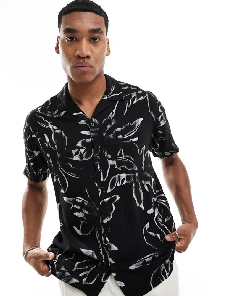 Jack & Jones Jack & Jones revere collar shirt in black floral 1
