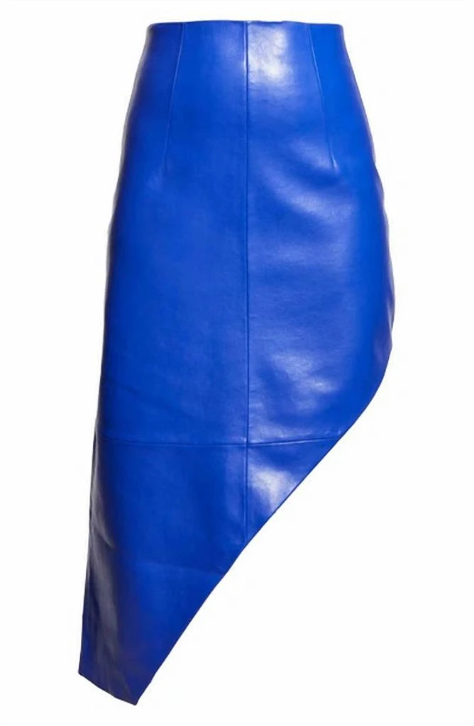 AS by DF As By Df - Fallon Asymmetric Recycled Leather Midi Skirt Ultra Marine Blue 5