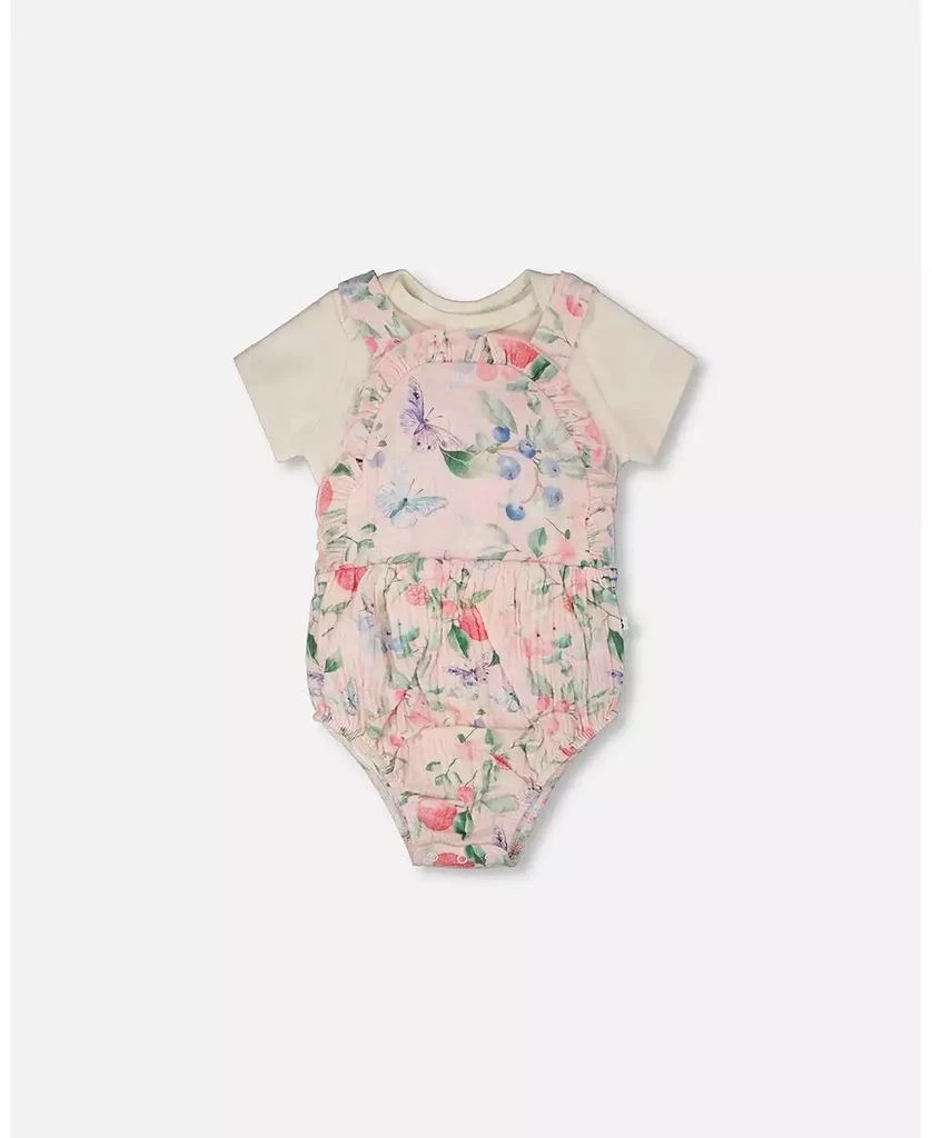 Deux par Deux Baby Girls Cotton Jersey Onesie and Muslin Overall Set