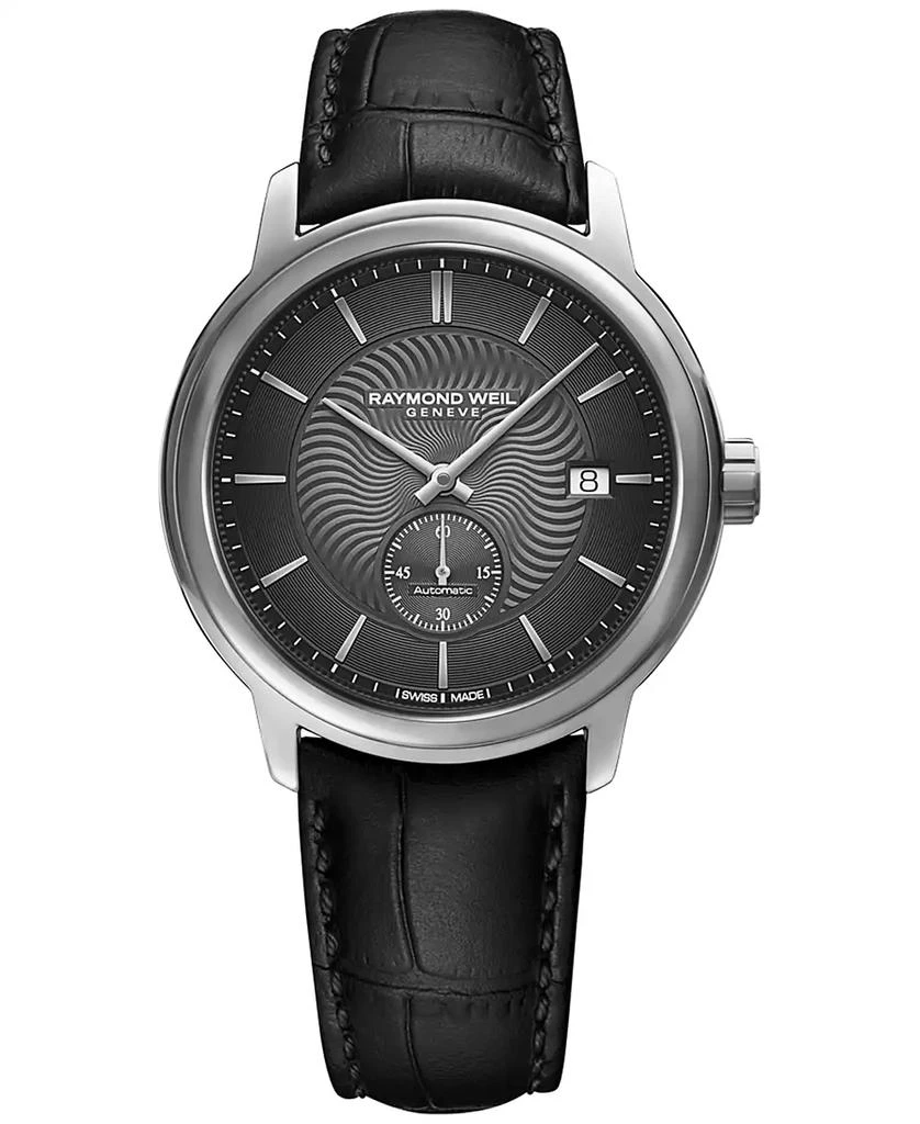 Raymond Weil Men's Swiss Automatic Maestro Small Seconds Black Leather Strap Watch 40mm 2