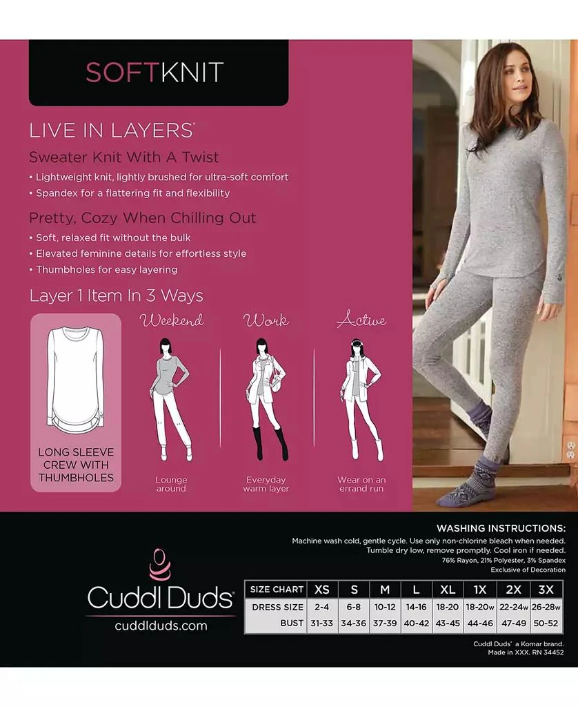 Cuddl Duds SoftKnit Crewneck Thumbhole-Cuff Top 3