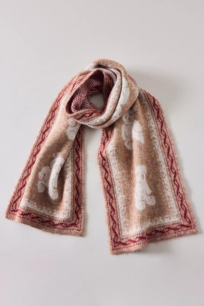 Urban Outfitters Teddy Bear Pattern Knit Scarf