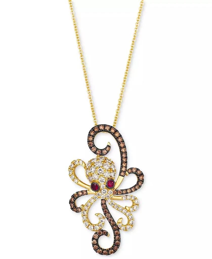 Le Vian Chocolate Diamond 
Nude Diamond (7/8 ct. t.w.) 
Passion Ruby (1/20 ct .t.w.) Octopus 20" Adjustable Pendant Necklace in 14k Gold 1