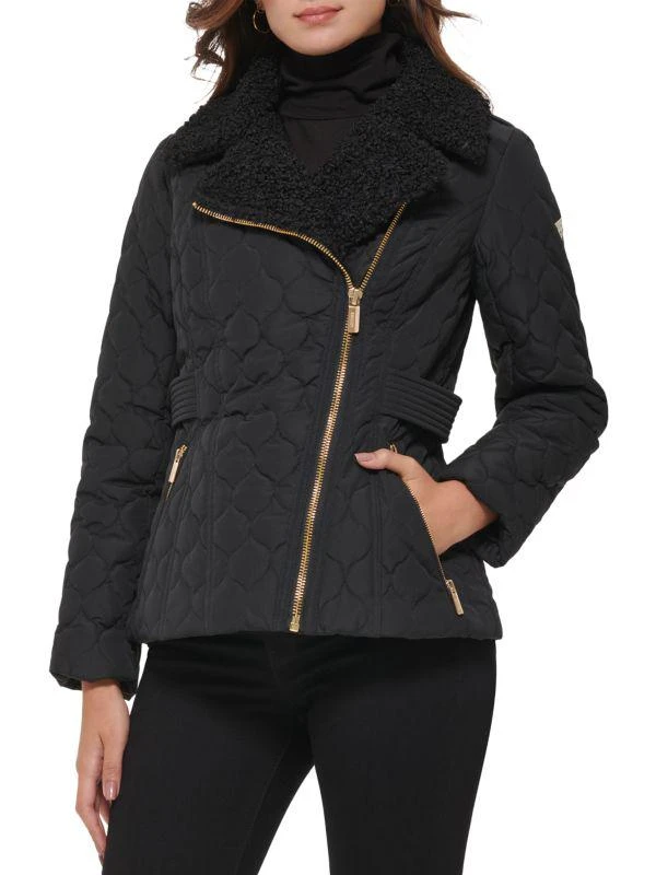 GUESS Faux Fur Lined Notch Lapel Quilted Jacket 1