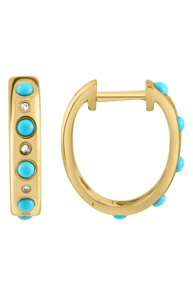 EFFY 14K Yellow Gold Turquoise & Diamond Huggie Hoop Earrings - 0.03ct. 1