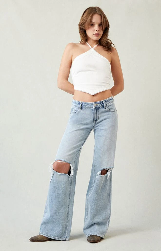 PacSun Casey Ripped Knee Low Rise Baggy Jeans Light Indigo 6