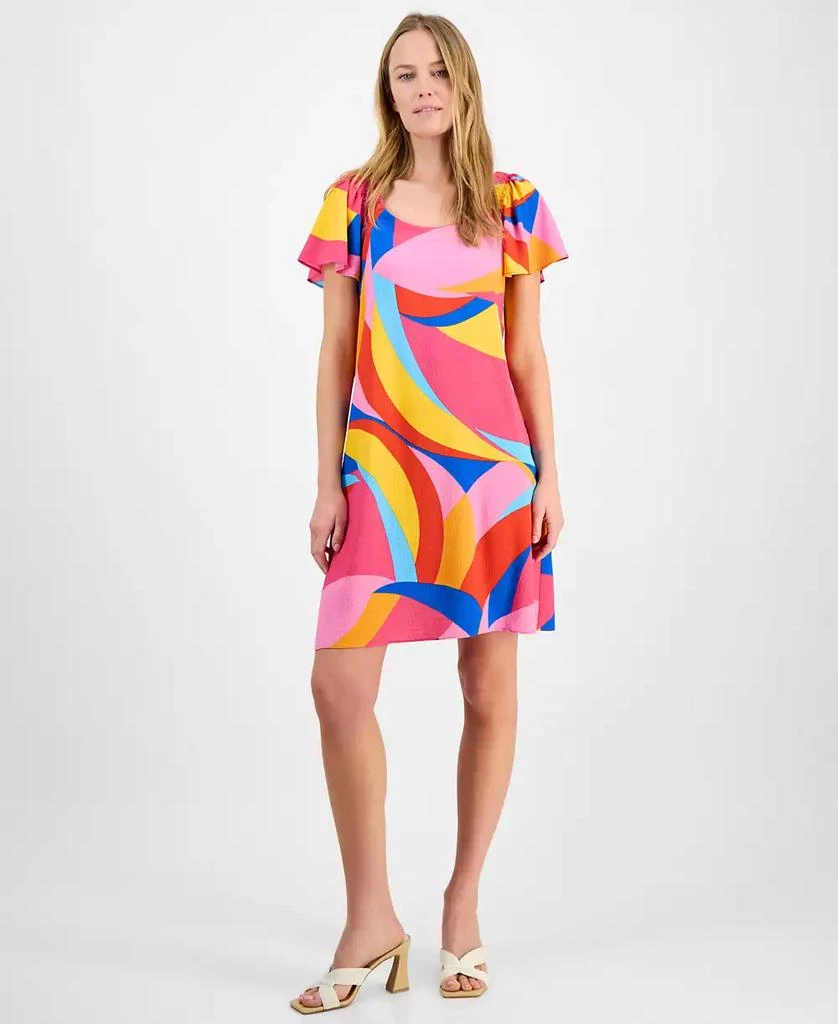 Robbie Bee Women's Mod Print Flutter-Sleeve Shift Dress 1