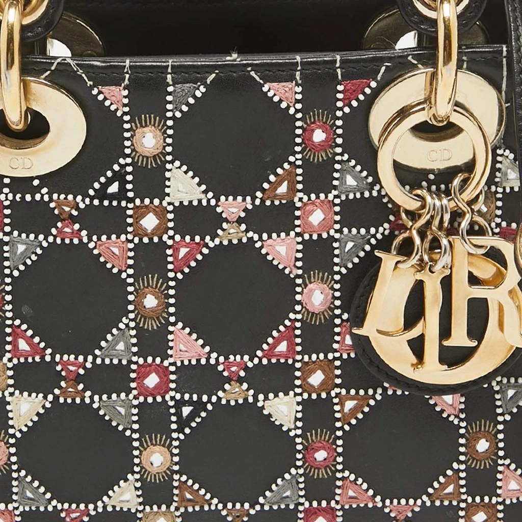 Dior Dior Black Leather Mini Embroidered Beaded Lady Dior Tote 7