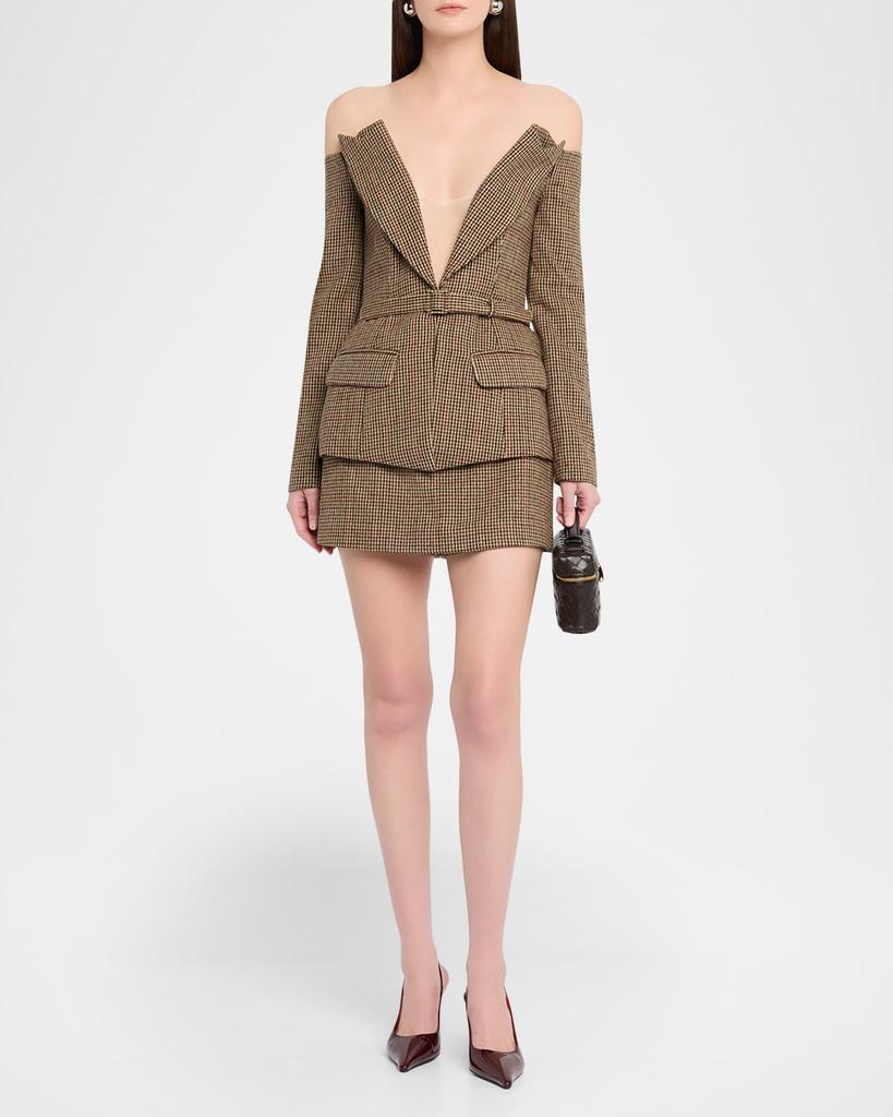 Sans Faff Delaney Off-The-Shoulder Houndstooth Blazer