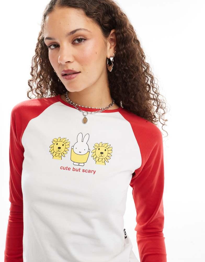 Daisy Street Daisy Street x Miffy raglan tee in white and red with cute but scary graphic