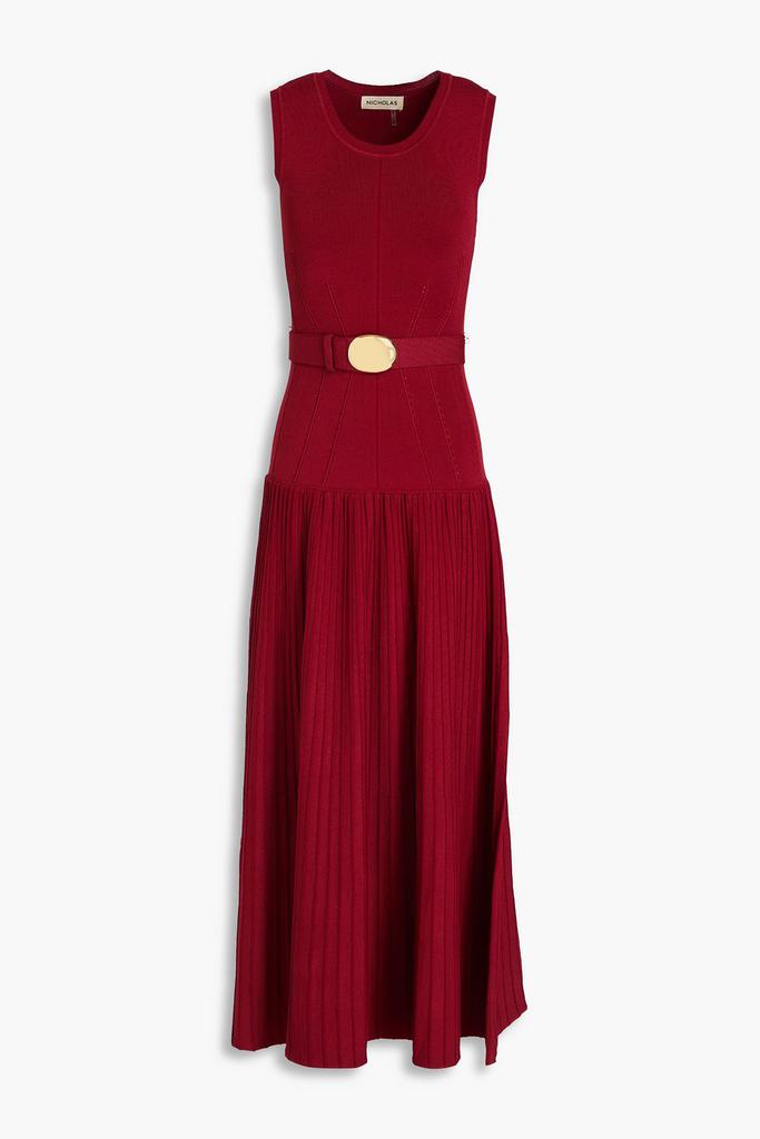 NICHOLAS Madison belted ribbed-knit midi dress