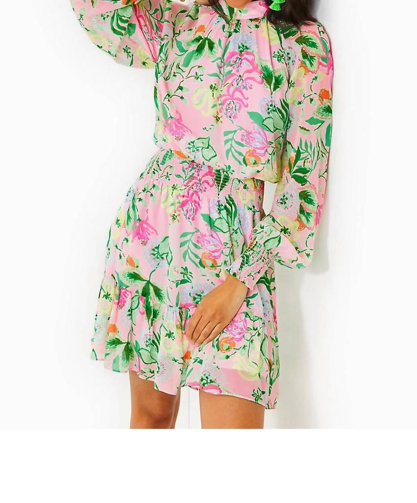 chinese dress ladies Lilly Pulitzer Turquoise Floral Long Sleeve Cotton Dress – SilkRoll main image 1
